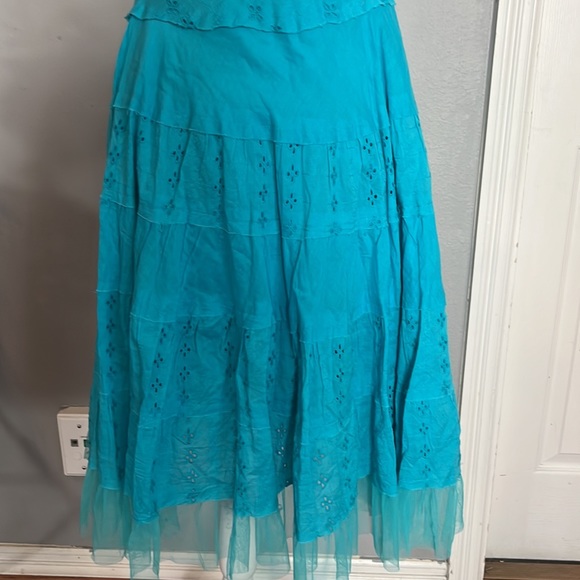 Turquoise Tiered Mini Dress by Connected with Adjustable Straps / Size PM - Picture 4 of 8